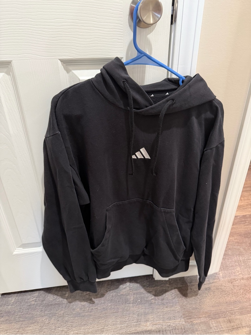 adidas Black Pullover Hoodie with White Trefoil Accent